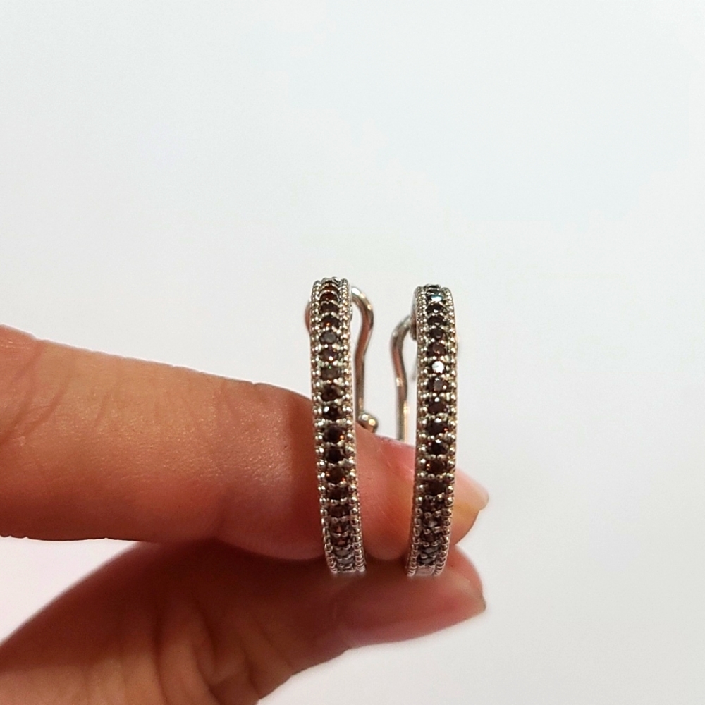 Judith Ripka 925 SS brown Cz hoops